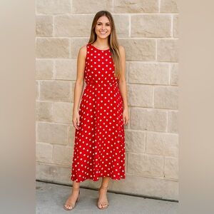 My Michelle | Red Polka Dot Sleeveless Midi Dress